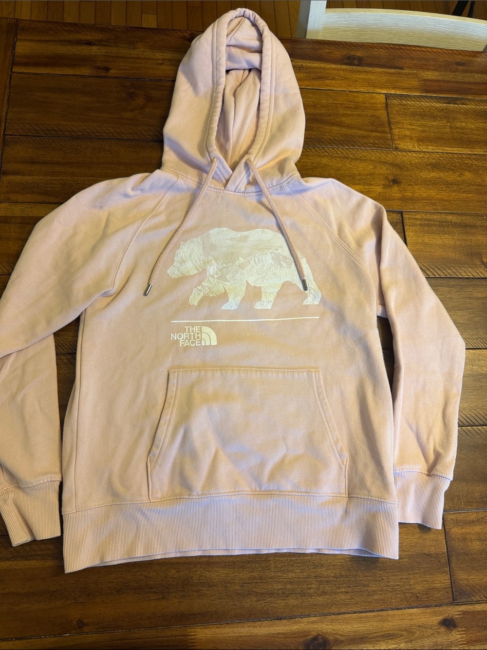 The North Face Light Pink Crewneck Hoodie with Bear Graphic women’s size small